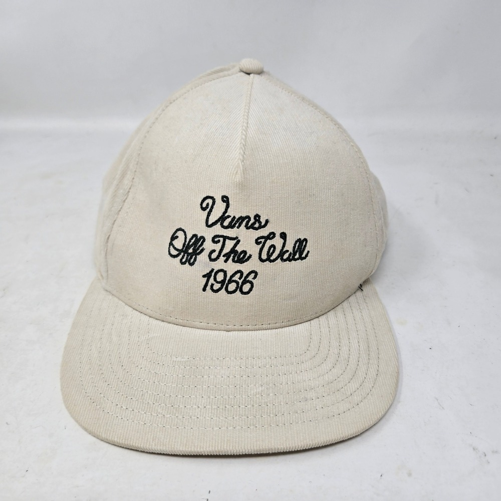 Vans Off The Wall 1966 Corduroy Snapback Hat Cream Tan Script Logo Cap